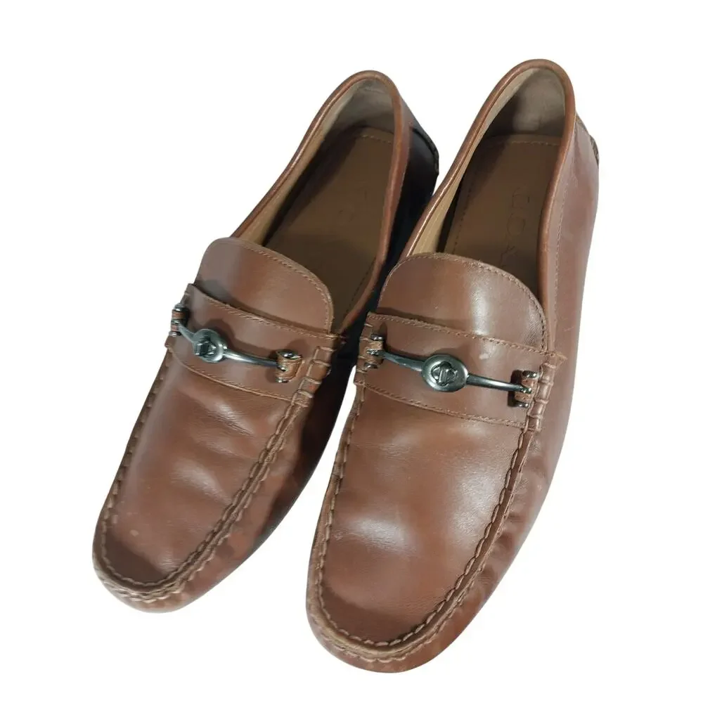 NWOT! COACH! MOTT PECAN BROWN GENUINE LEATHER NUBBY WRAPPED SOLE LOAFERS! 9.5M